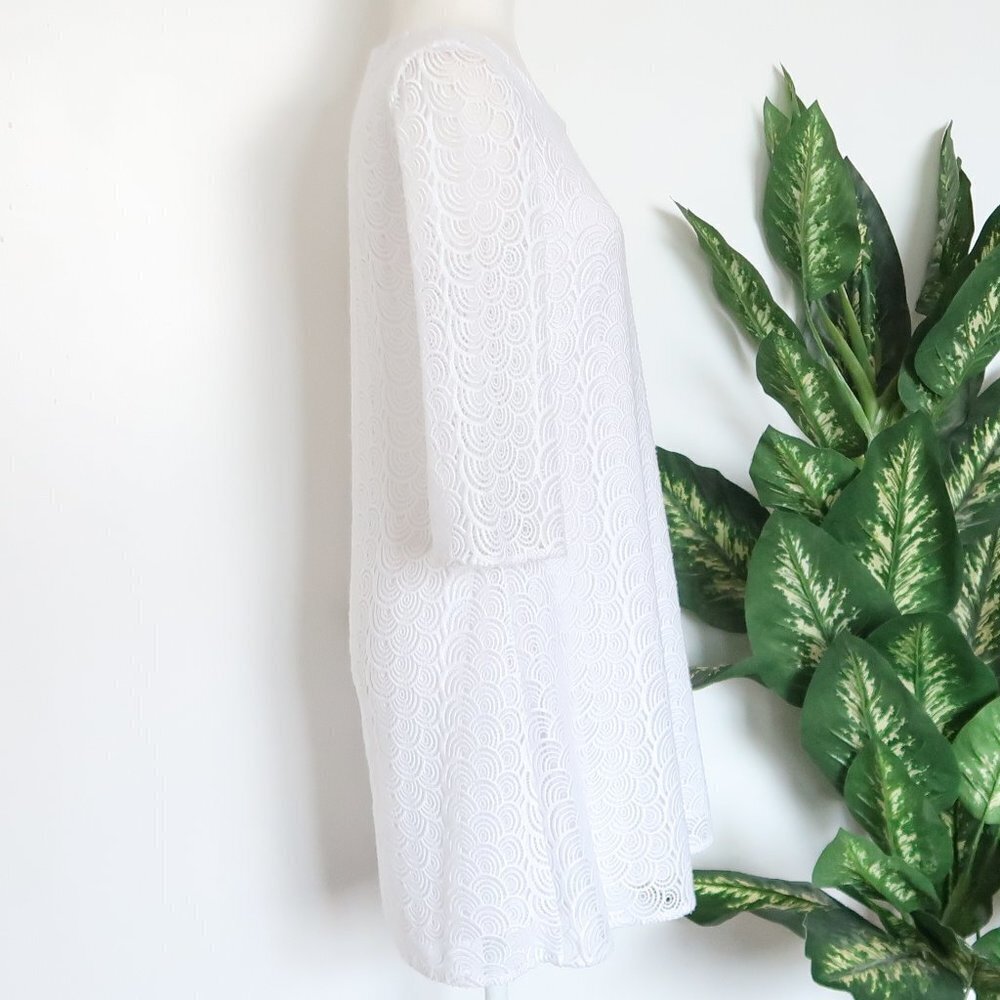 Diane von Furstenberg Martina White Lace 3/4 Sleeve Shift Mini Dress Size 0 - Picture 9 of 16